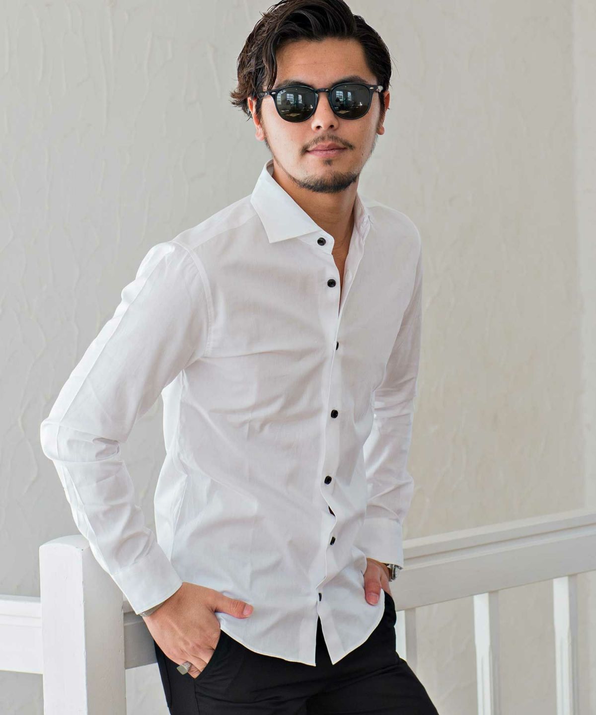  GarsonWave(ギャルソンウェーブ)日本製ブロードホリゾンタルカラー長袖シャツ/全10色