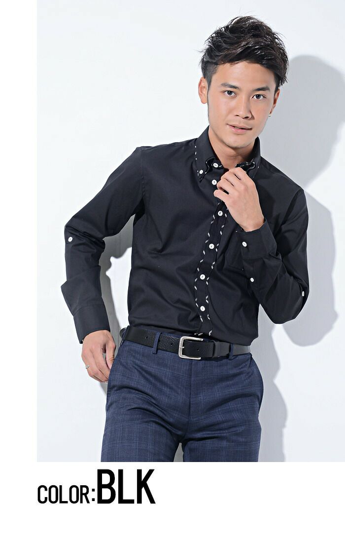 GarsonWave(ギャルソンウェーブ)High Designブロードダブルカラーフロントパイピングデザインボタンダウン長袖シャツ