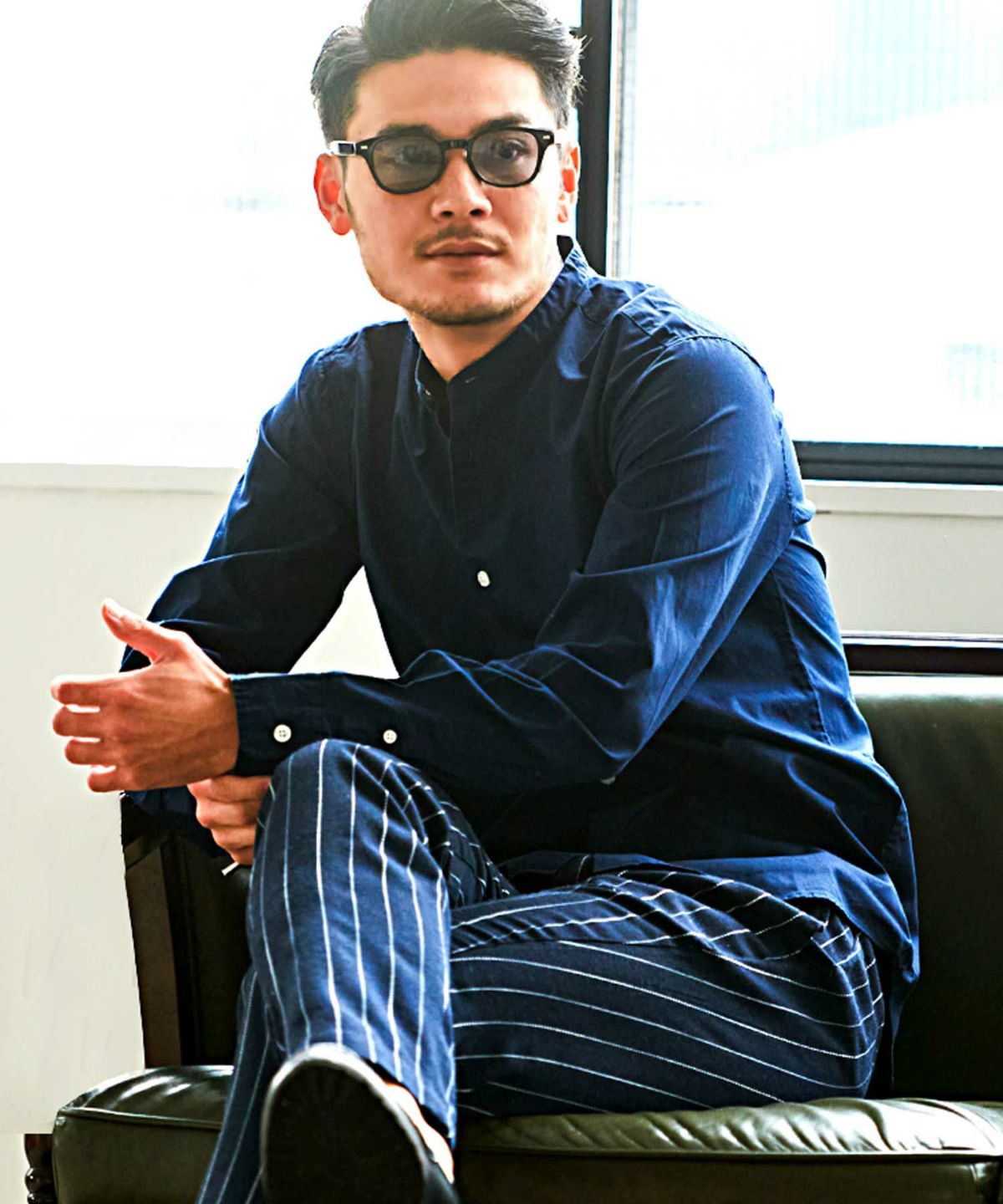 CavariA(キャバリア)バンドカラー長袖シャツ/全10色