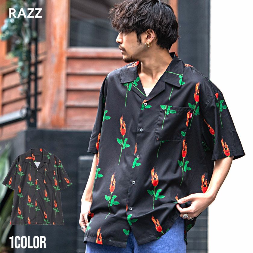 RAZZIS(ラズ)バラ総柄オープンカラーシャツ/全1色
