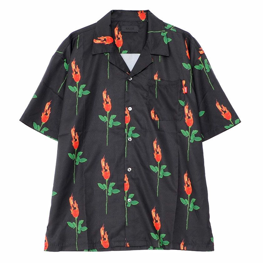 RAZZIS(ラズ)バラ総柄オープンカラーシャツ