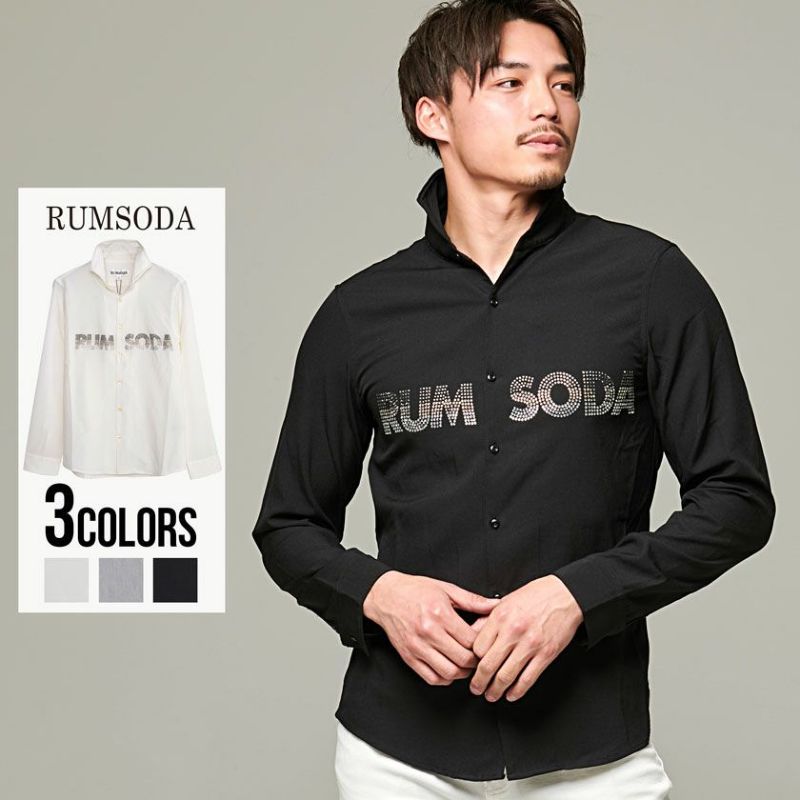 RUMSODA(ラムソーダ)ワイヤー入りホリゾンタルカラー長袖ラインストーンシャツ/全3色