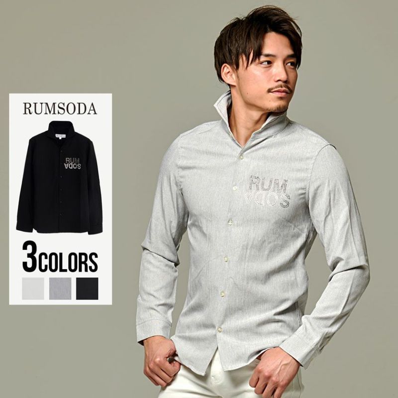 RUMSODA(ラムソーダ)ワイヤー入りホリゾンタルカラー長袖ラインストーンシャツ/全3色