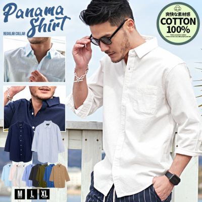 CavariA(キャバリア)パナマ織りレギュラーカラー7分袖シャツ/全10色
