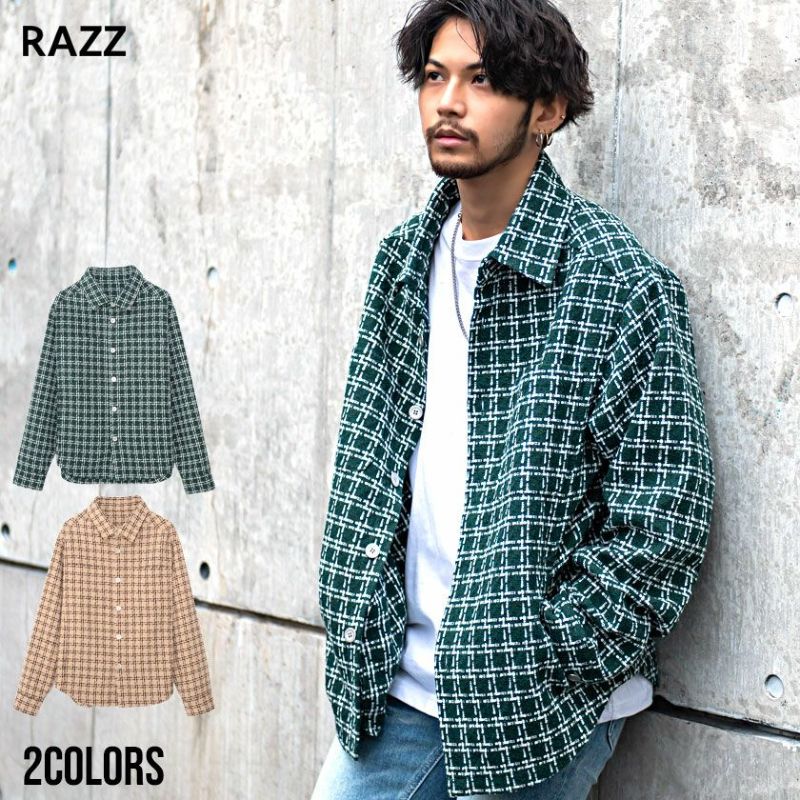 RAZZIS(ラズ)ロゴ刺繍ツイードシャツ/全2色