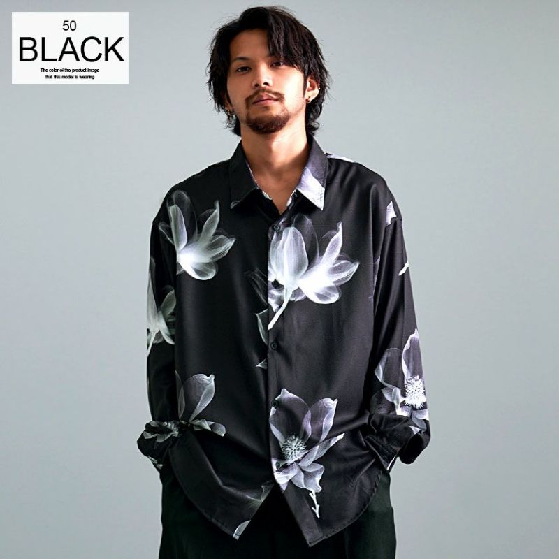 Bitter select(ビターセレクト)総柄とろみLSシャツ/全21色