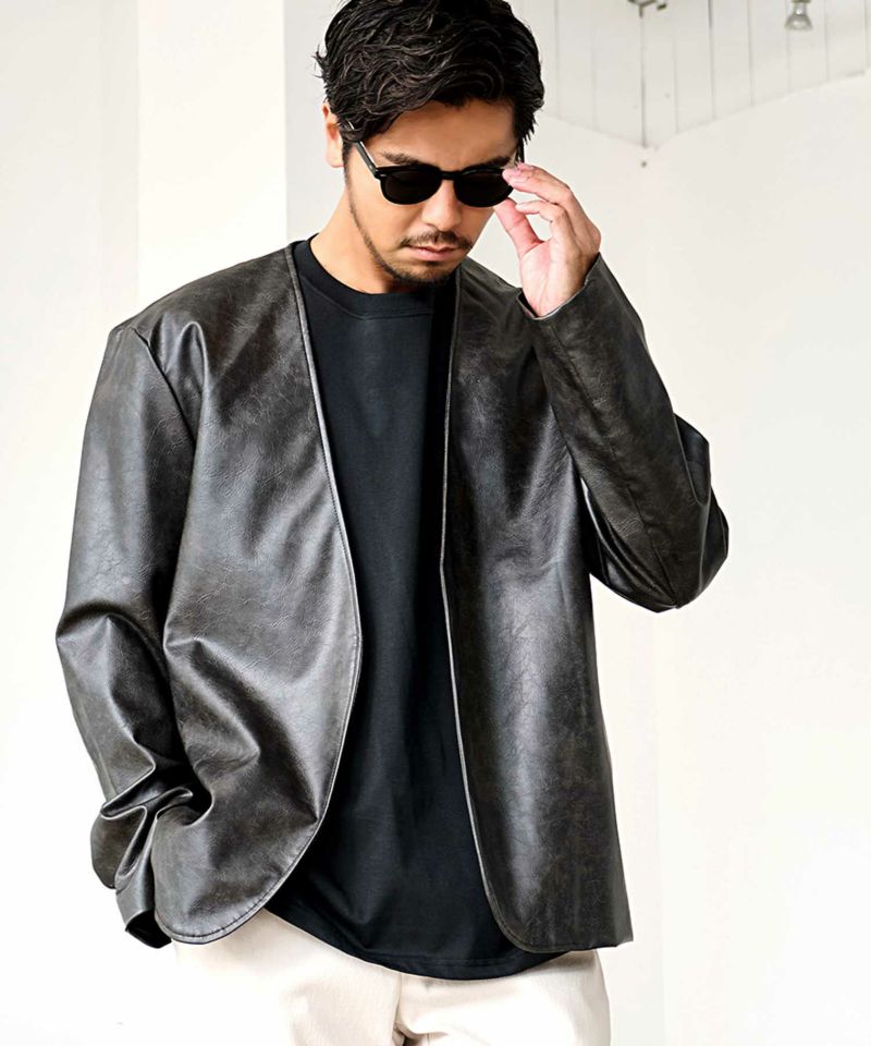 CavariA(キャバリア)PUレザーノーカラーJKT/全3色