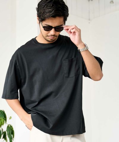 CavariA(キャバリア)綿タッチプレーティング天竺ワイドシルエット半袖TEE/全3色
