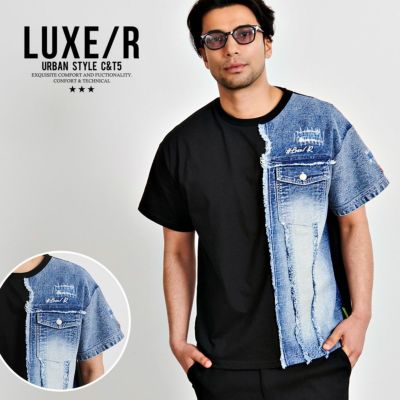 LUXE／R(ラグジュ)クルーネック デニム切り替え半袖Tシャツ/全2色