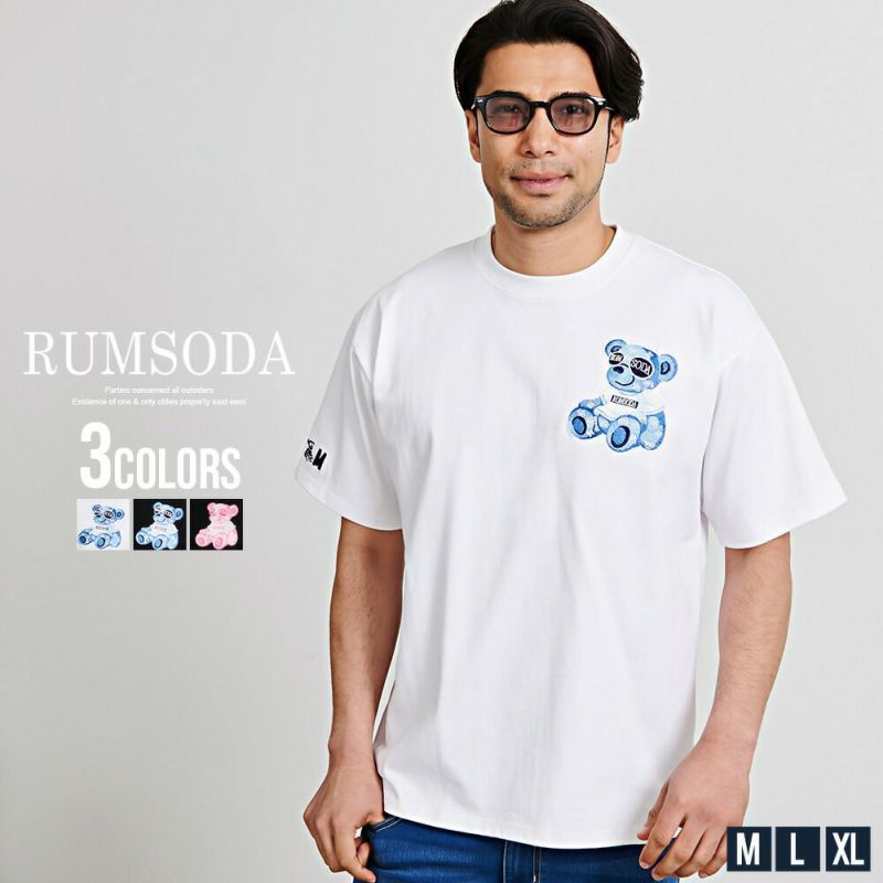 RUMSODA(ラムソーダ)天竺ベア刺セミBIGクルー半袖Tシャツ/全3色