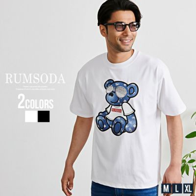 RUMSODA(ラムソーダ)天竺PT×ラインストーンセミBIGクルー半袖Tシャツ/全2色
