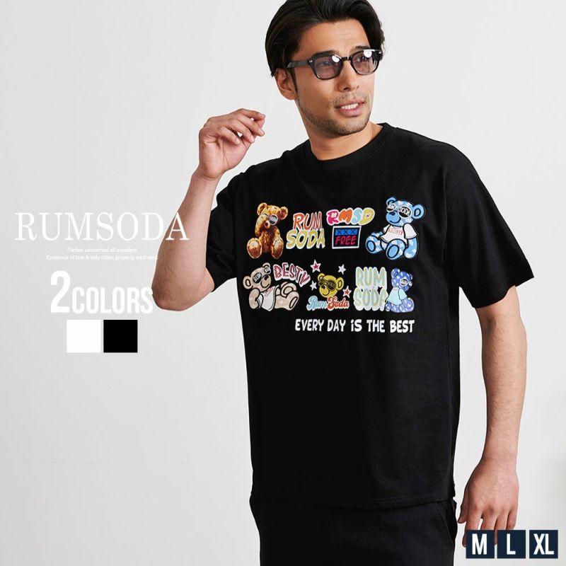 RUMSODA(ラムソーダ)天竺PTツイルアップリケ刺セミBIGクルー半袖Tシャツ/全2色