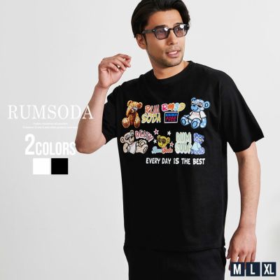 RUMSODA(ラムソーダ)天竺PTツイルアップリケ刺セミBIGクルー半袖Tシャツ/全2色