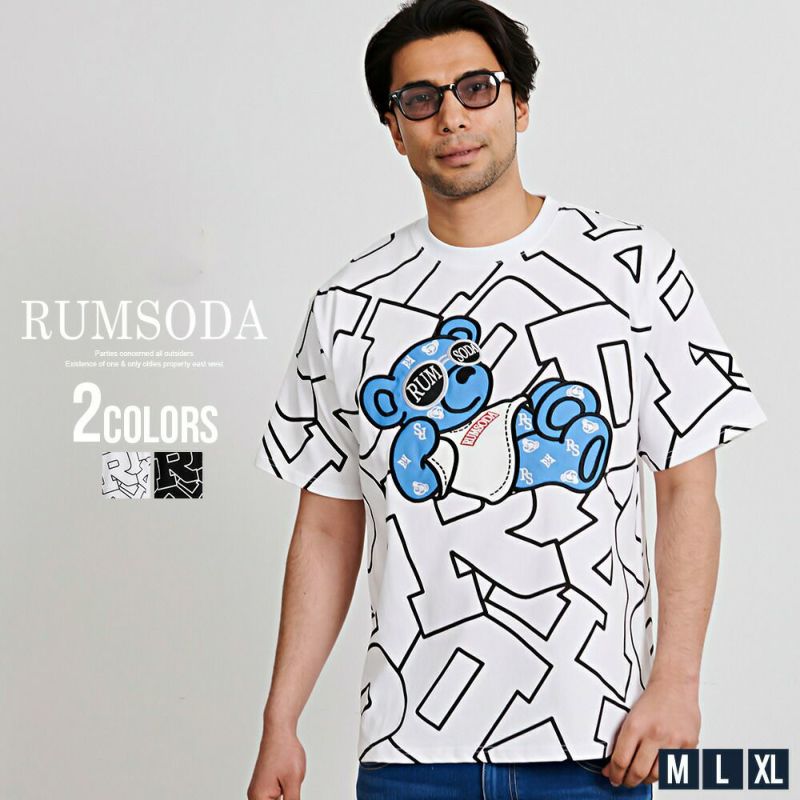RUMSODA(ラムソーダ)天竺PT×ツイルアップリケ刺セミBIGクルー半袖Tシャツ/全2色