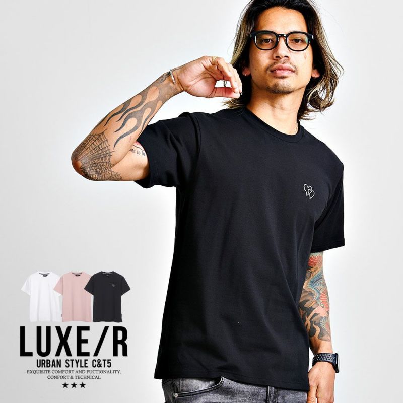 LUXE／R(ラグジュ)クルーネック ラインストーンハート半袖Tシャツ/全3色