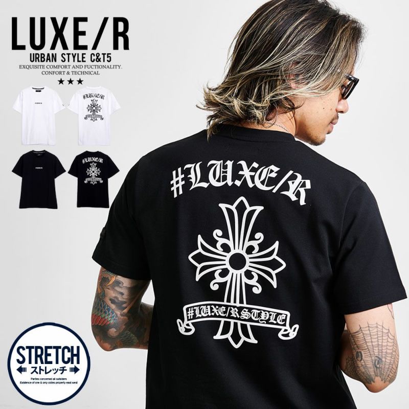 LUXE／R(ラグジュ)クルーネック クロスプリント半袖Tシャツ/全2色