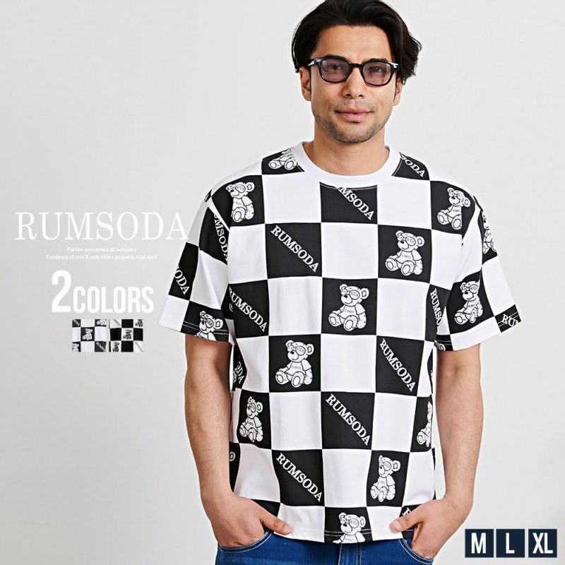 RUMSODA(ラムソーダ)クルーネック 総柄半袖Tシャツ/全2色