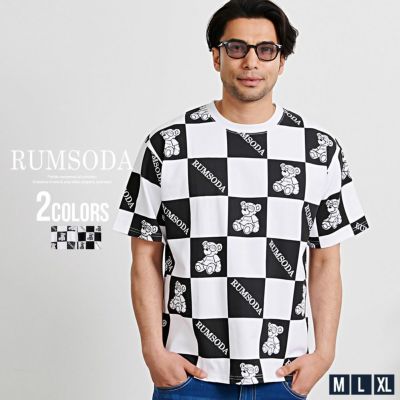 RUMSODA(ラムソーダ)クルーネック 総柄半袖Tシャツ/全2色