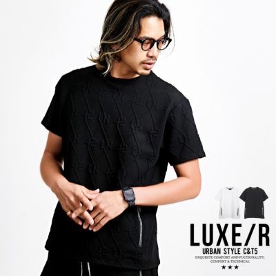 LUXE／R(ラグジュ)ふくれジャガードラインストーンZIPポケット半袖TEE/全2色