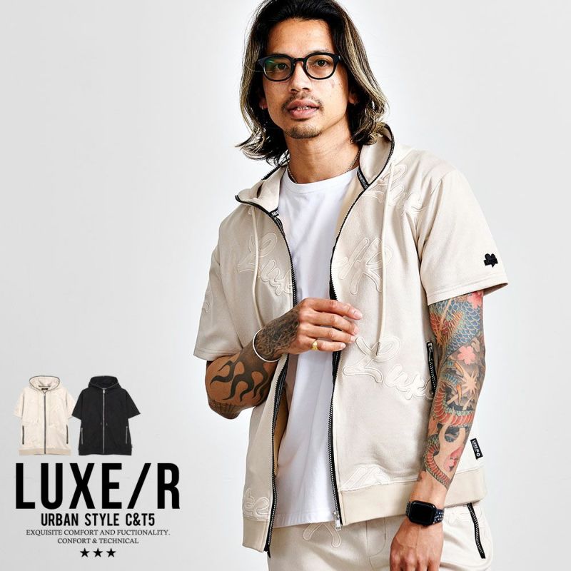 LUXE／R(ラグジュ)ポリスウェード総柄半袖パーカー/全2色