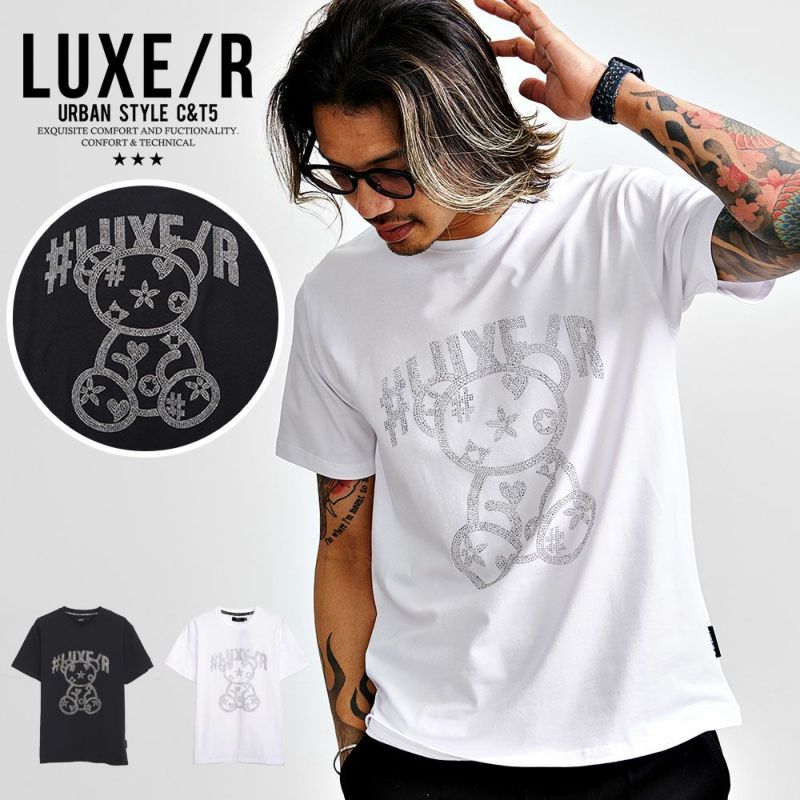LUXE／R(ラグジュ)クルーネック ラインストーンモノグラムベア半袖Tシャツ/全2色