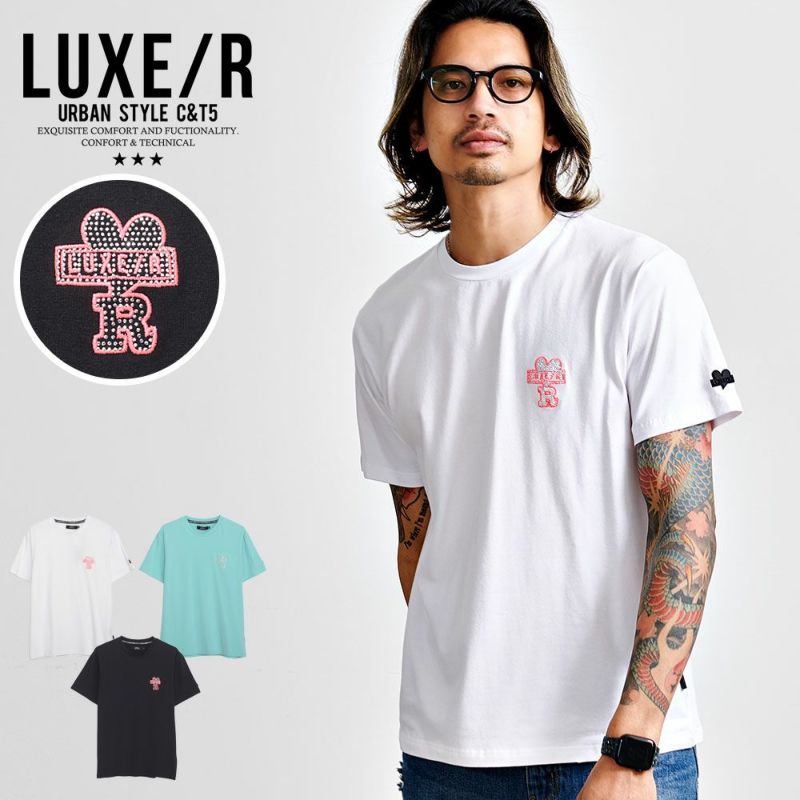 LUXE／R(ラグジュ)クルーネック 刺繍ラインストーン半袖Tシャツ/全3色 