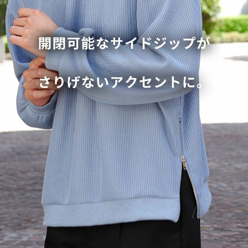 CavariA(キャバリア)サイドZIPクルーネック長袖Tシャツ/全4色