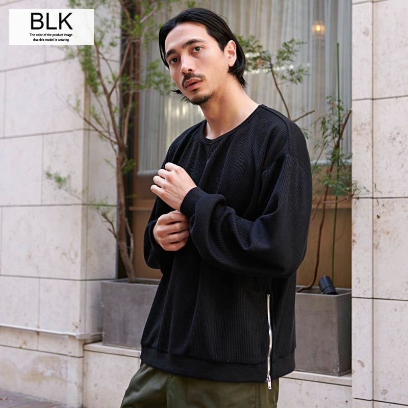 CavariA(キャバリア)サイドZIPクルーネック長袖Tシャツ/全4色