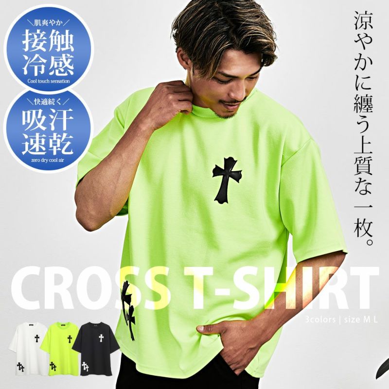 CavariA(キャバリア)クルーネック PUクロスパッチ半袖Tシャツ/全3色