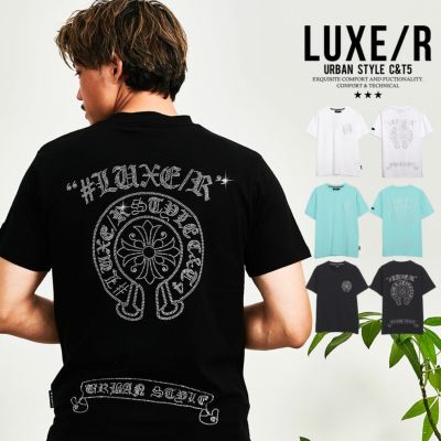  LUXE／R(ラグジュ)クルーネック ラインストーンサークルロゴ半袖Tシャツ/全3色