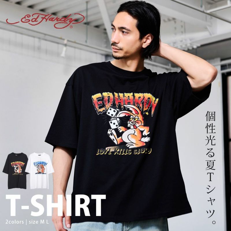 ED HARDY(エドハーディー)クルーネック ラビット半袖Tシャツ/全2色