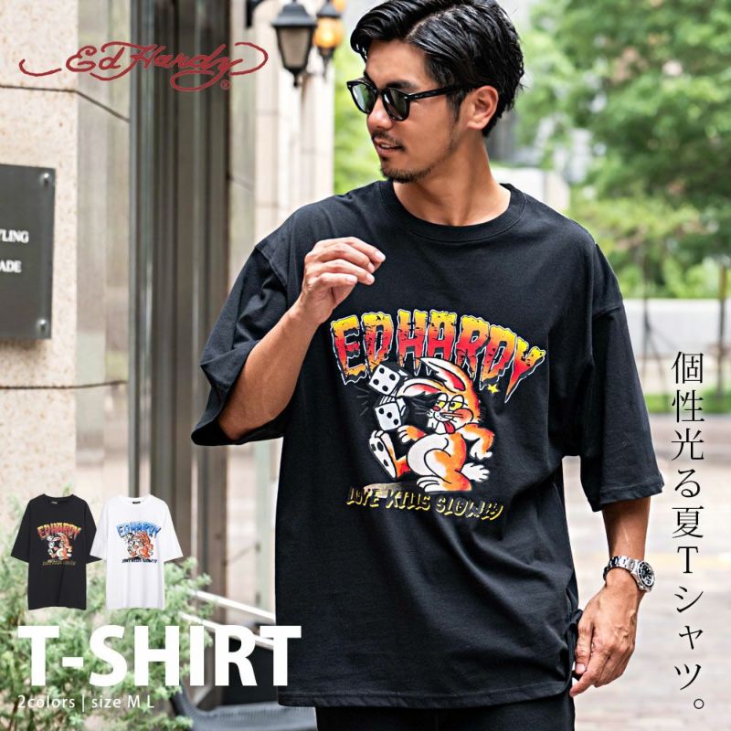 ED HARDY(エドハーディー)クルーネック ラビット半袖Tシャツ/全2色