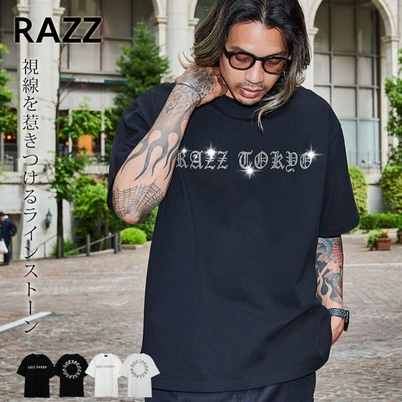 RAZZIS(ラズ)ラインストーンサークルロゴ天竺半袖Tシャツ/全2