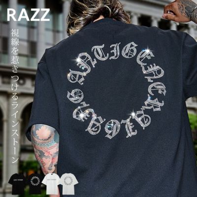 RAZZIS(ラズ)ラインストーンサークルロゴ天竺半袖Tシャツ/全2色