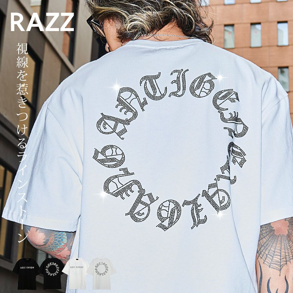 RAZZIS(ラズ)ラインストーンサークルロゴ天竺半袖Tシャツ/全2