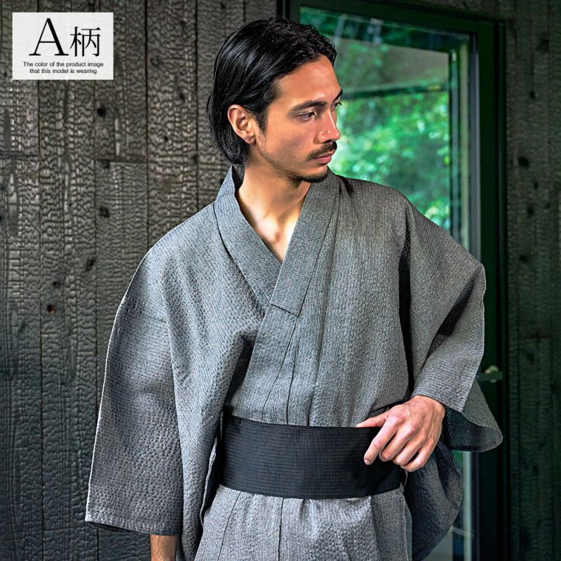 茶々丸　様　しじら織　浴衣　ブラック(帯セット) 茶々丸 様 しじら織 浴衣 ブラック(帯セット)