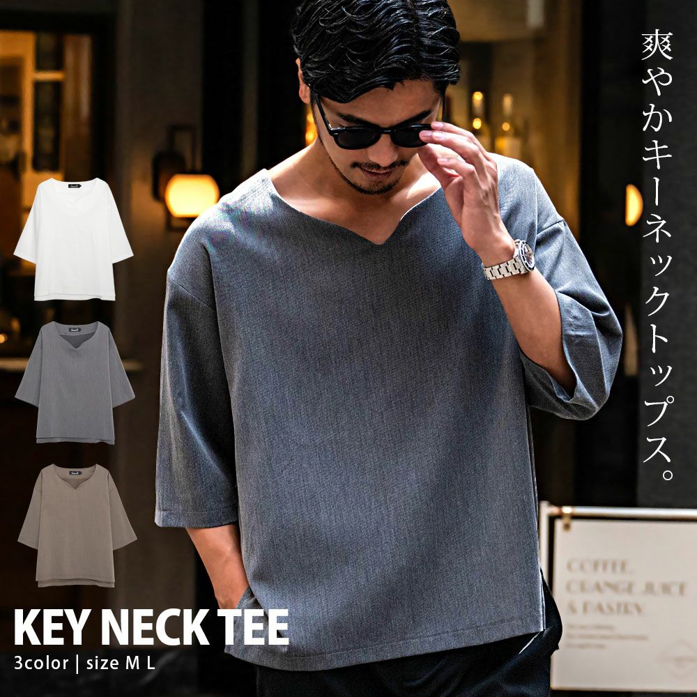  CavariA(キャバリア)キーネック布帛TEE/全3色