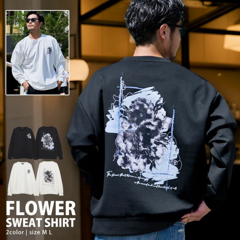 CavariA(キャバリア)クルーネック フラワーグラフィックプリント長袖トレーナー/全2色
