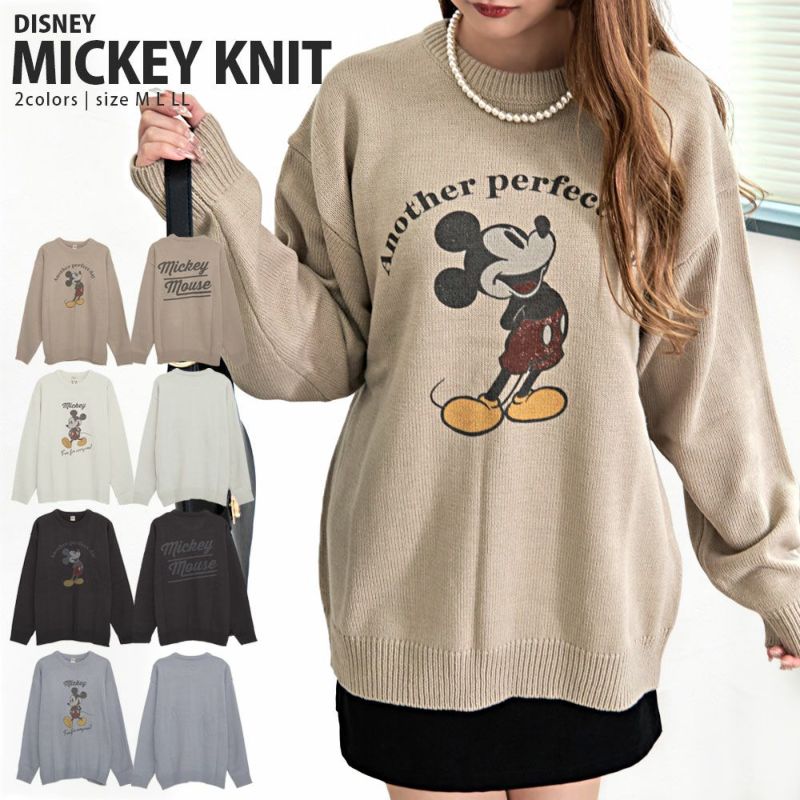  DISNEY(ディズニー)MICKY 加工風PRINT長袖ニットソー(MIC)/全4色