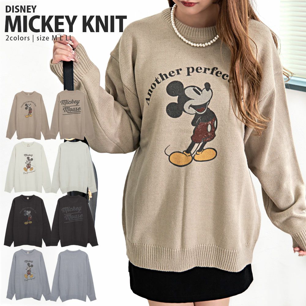  DISNEY(ディズニー)MICKY 加工風PRINT長袖ニットソー(MIC)/全4色