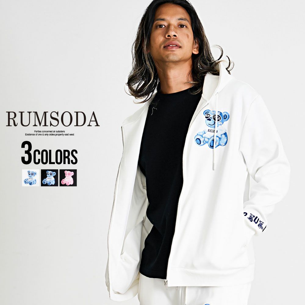 RUMSODA(ラムソーダ)ダブルフェイスベア刺繍ZIPパーカー/全3色