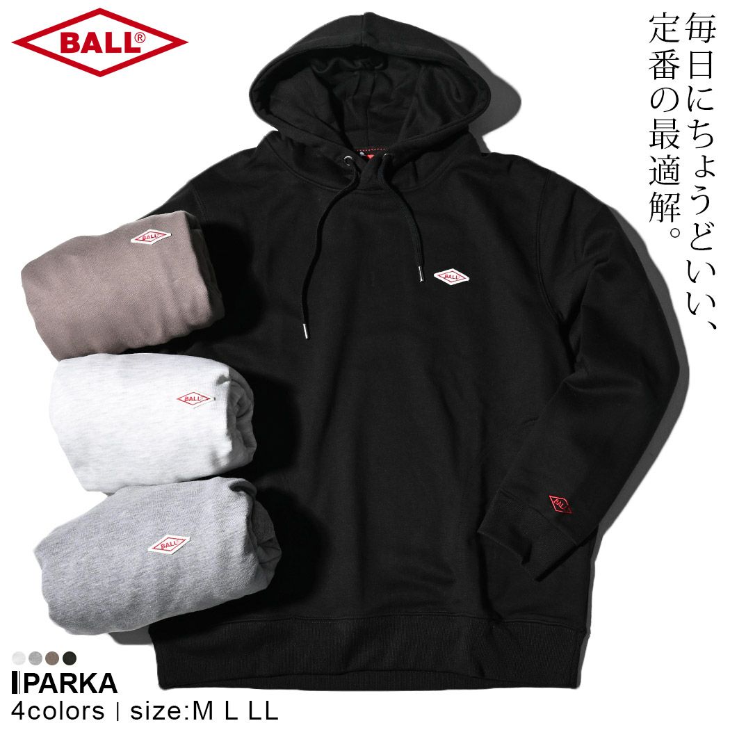  BALL(ボール)T/C裏毛ワッペン付き長袖パーカー/全4色