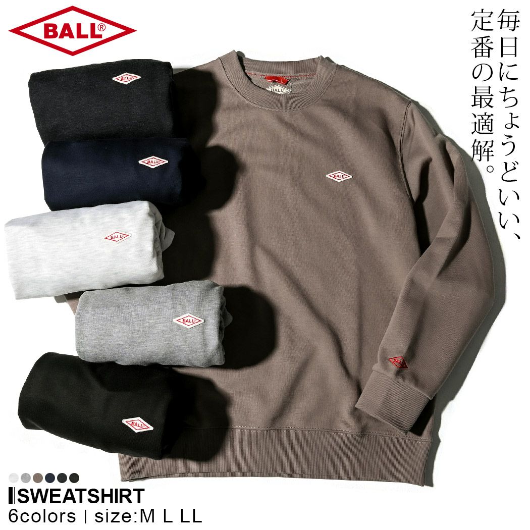 BALL(ボール)T/C裏毛ワッペン付きトレーナー/全6色